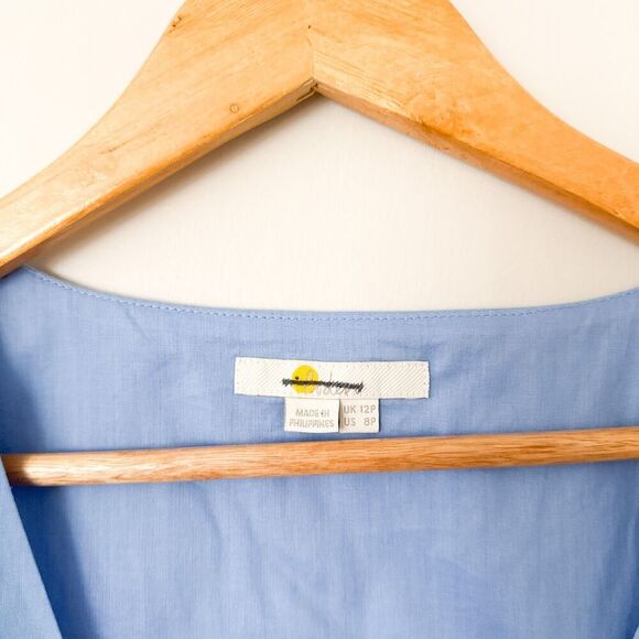 Boden Linen Midi Dress Arwen Wrap Blue V-Neck Size 8 Petite Preppy Beachy - Picture 7 of 8